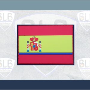 Parche Bandera de España y línea azul de PVC, con velcro y tapa trasera